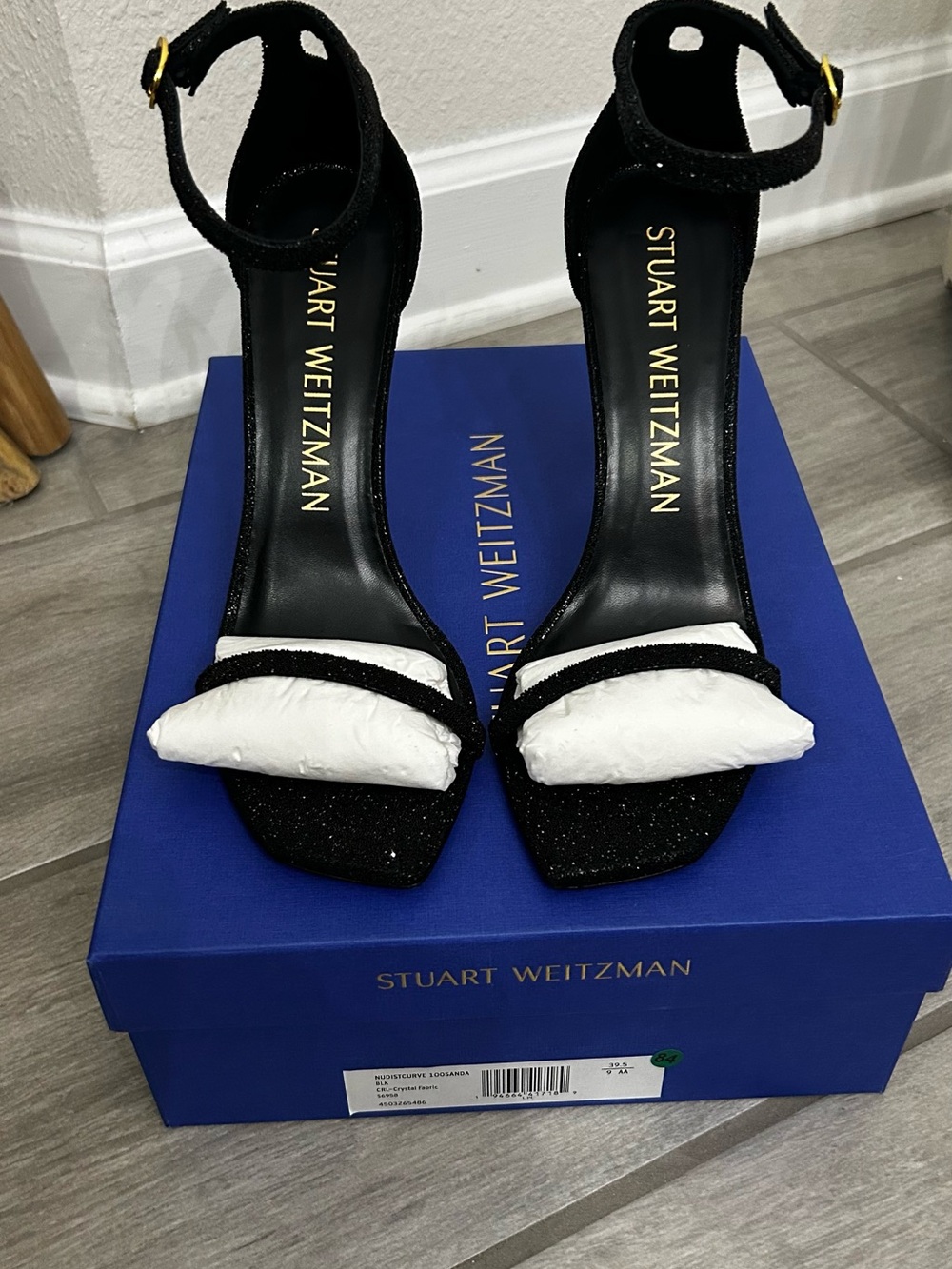 New Stuart Weitzman Black Sparkle Ankle-Strap Heels Size 9